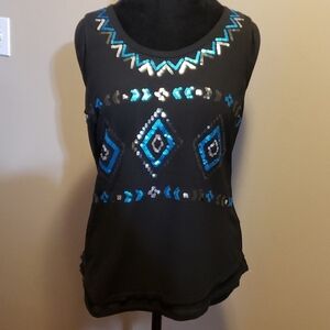 Ariat sequined sheer tank top crepe material